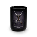 Hammer and Swords Armory Black Mug — 15oz Fantasy Weapon Coffee Cup