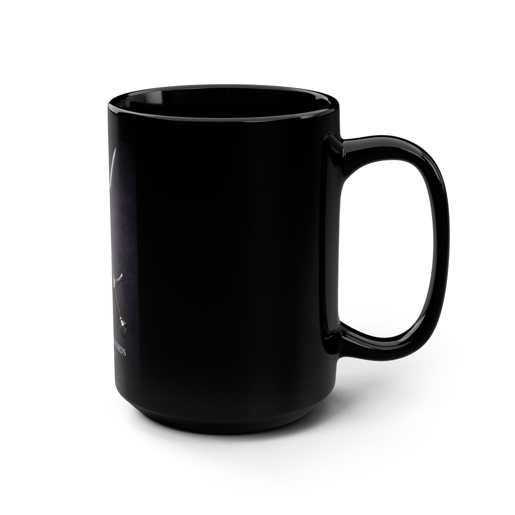 Hammer and Swords Armory Black Mug — 15oz Fantasy Weapon Coffee Cup