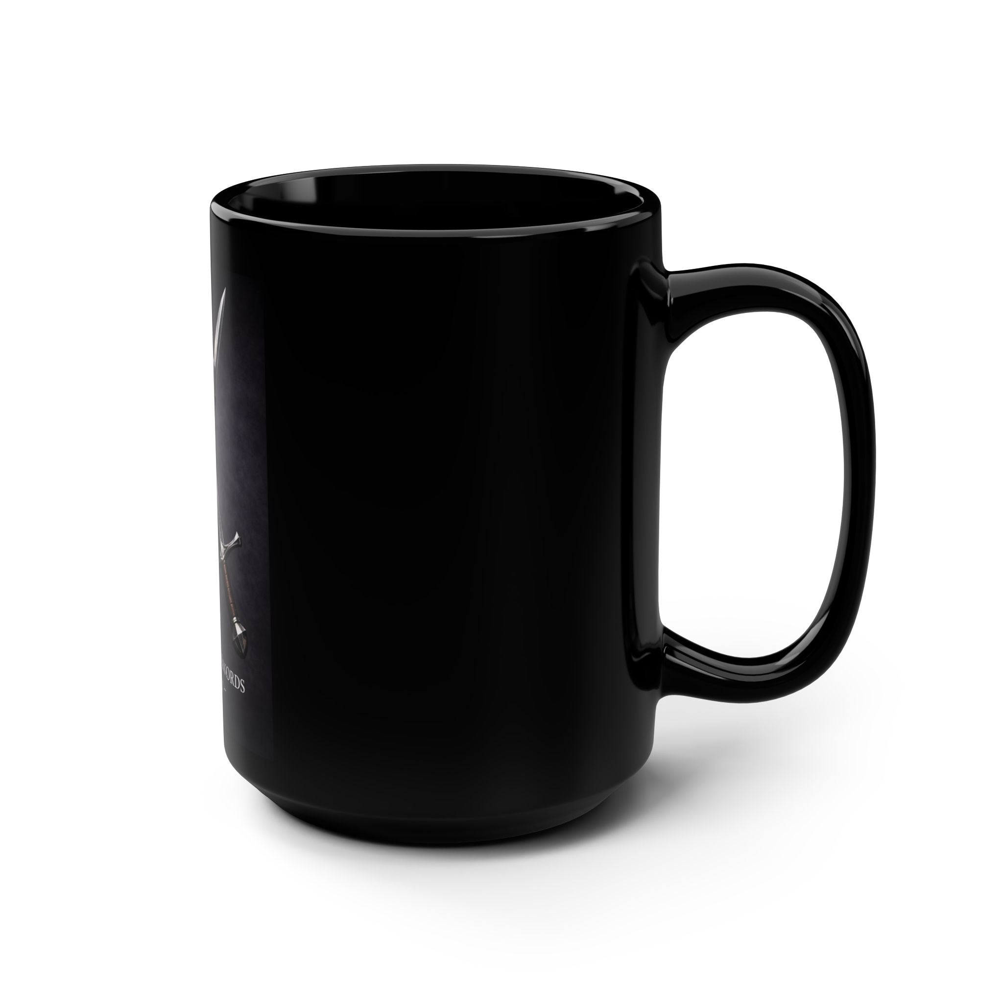 Hammer and Swords Armory Black Mug — 15oz Fantasy Weapon Coffee Cup